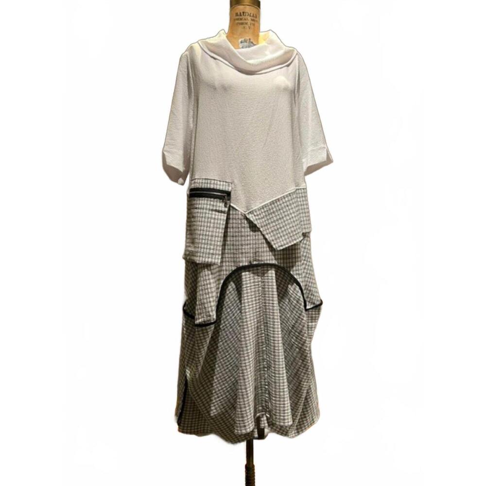 NEW MOONLIGHT BY Y&S women's cowl neck plaid midi dress in white